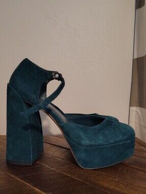 Anthropologie Suede Platform Mary Jane Heels
